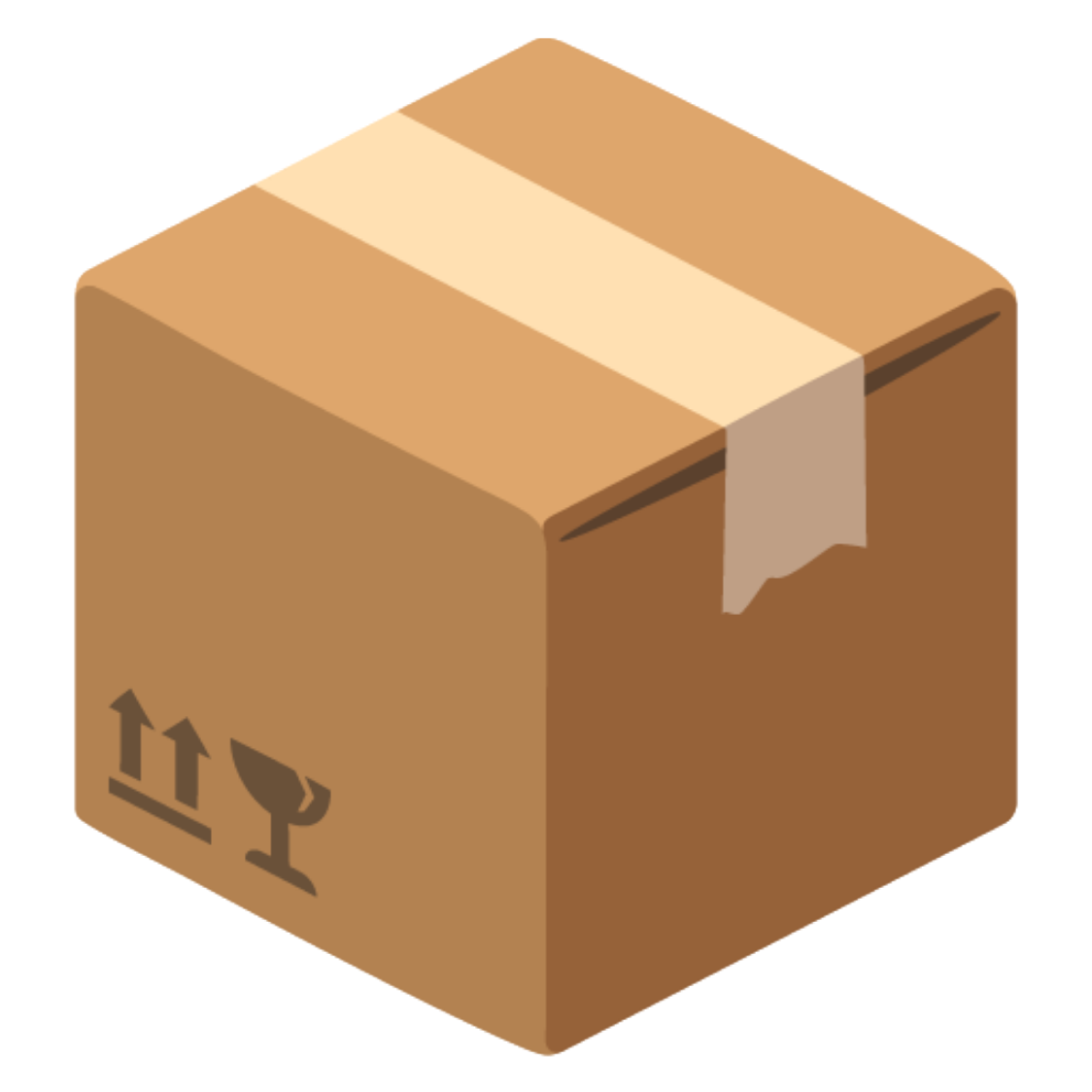 An illustration of a sealed cardboard box with shipping symbols on the side.