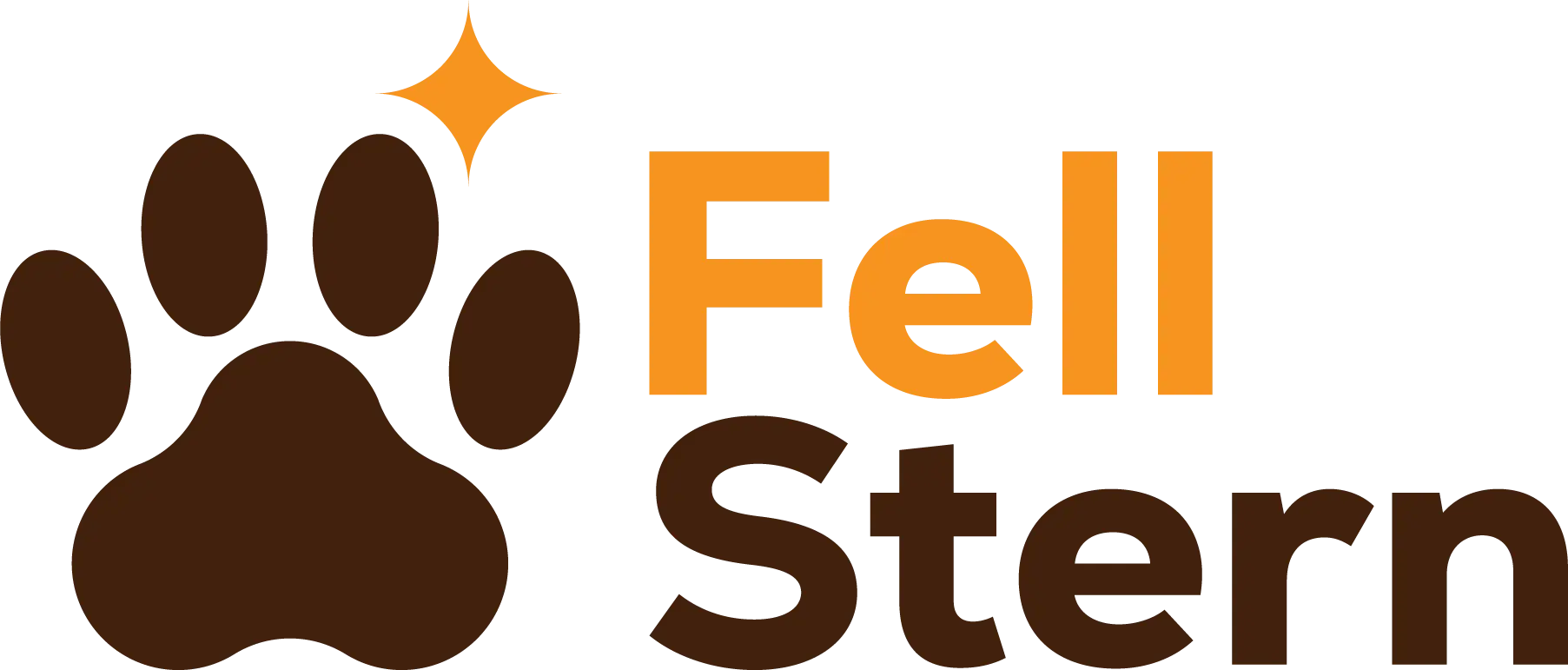 Logo with a brown paw print and the words 'Fell Stern' in orange and brown.