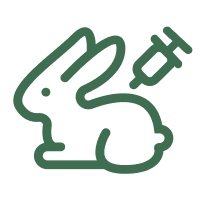 A green line icon of a rabbit with a syringe pointed at its back.