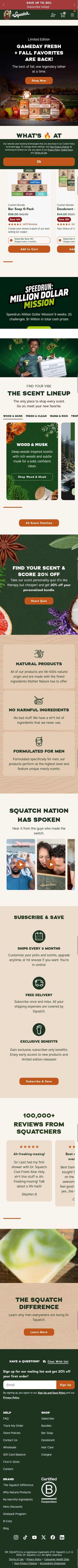 Dr. Squatch homepage, mobile