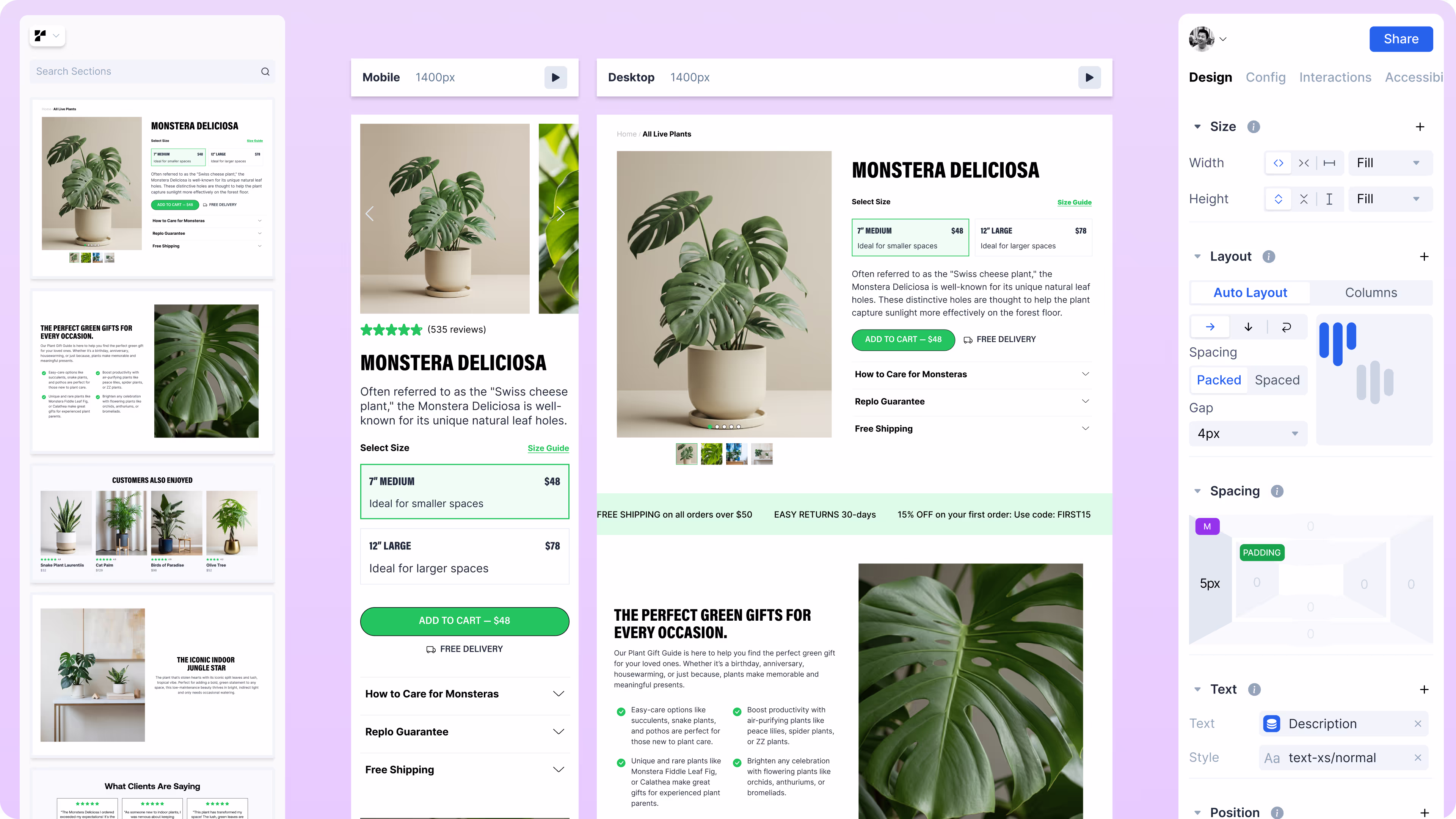 Replo’s Shopify landing page builder enables brands to create high-converting ecommerce product pages with mobile and desktop optimization tools.