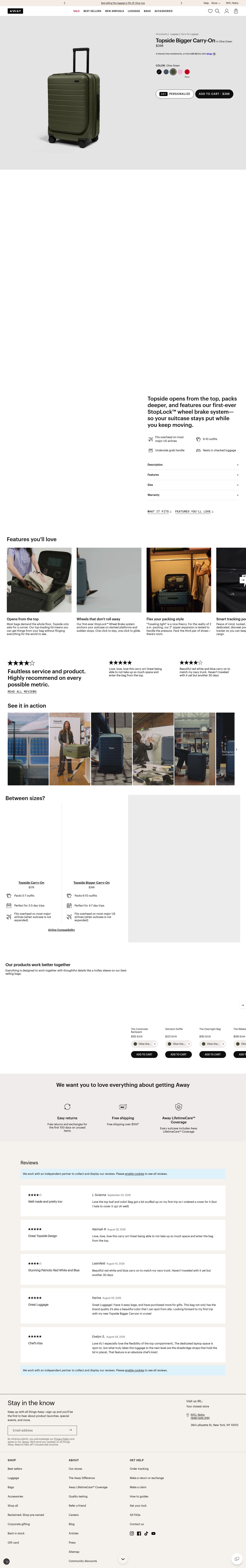 Away product page, desktop
