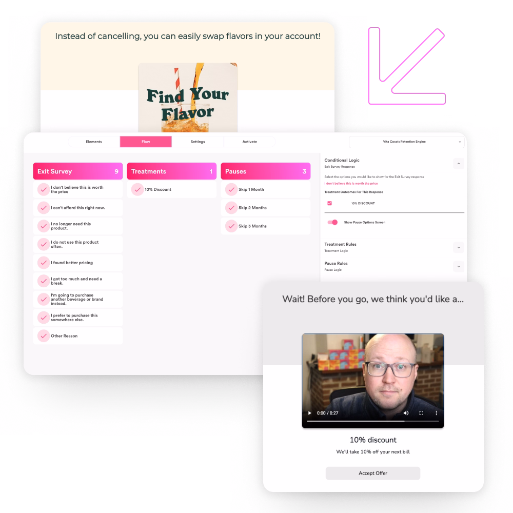 Retain subscription customers with cancellation treatments on your subscription portal landing pages