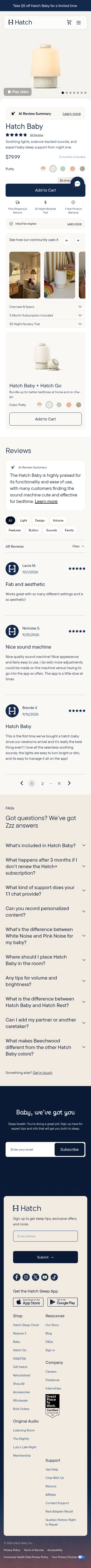 Hatch product page, mobile