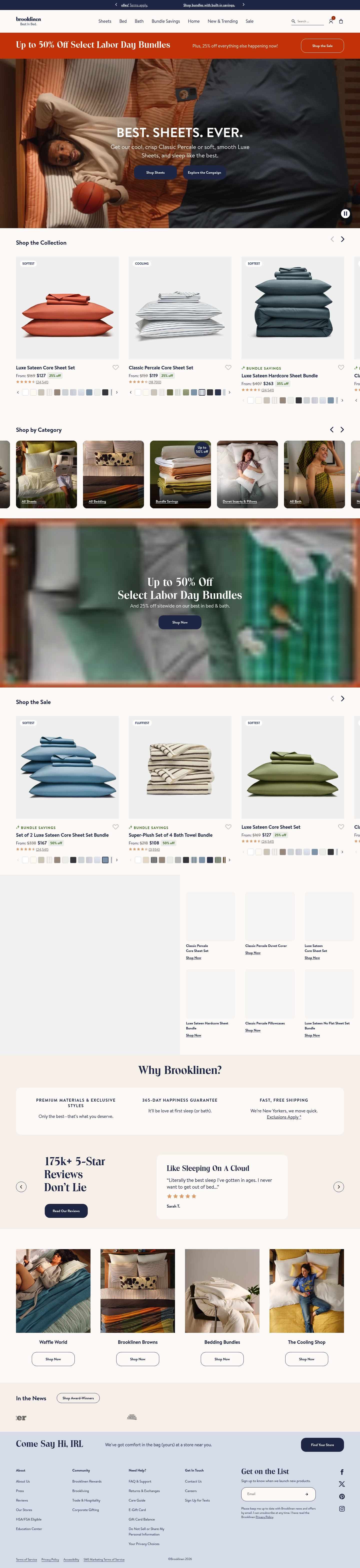 Brooklinen homepage, desktop