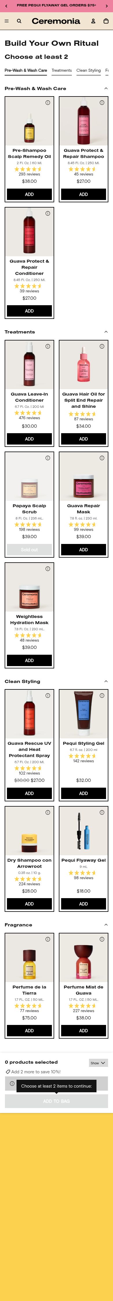 Ceremonia product page, mobile