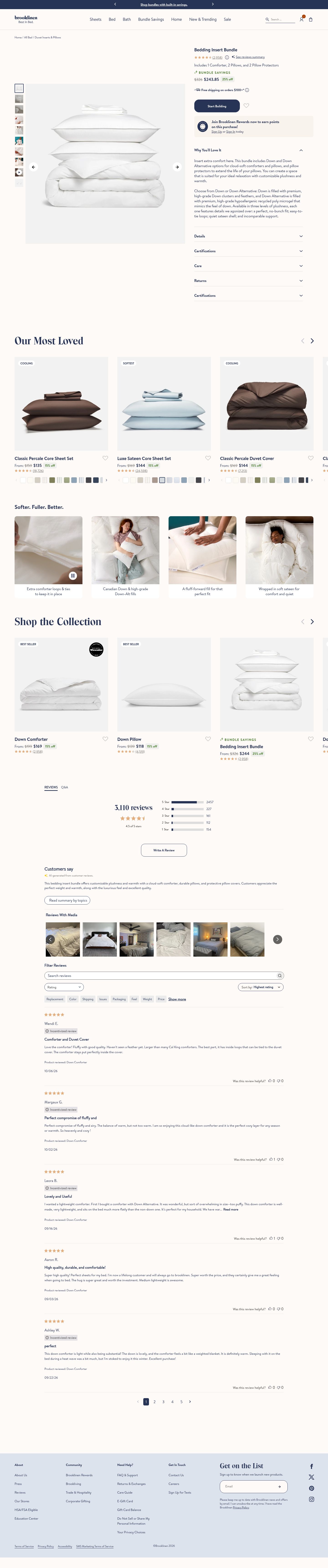Brooklinen product page, desktop