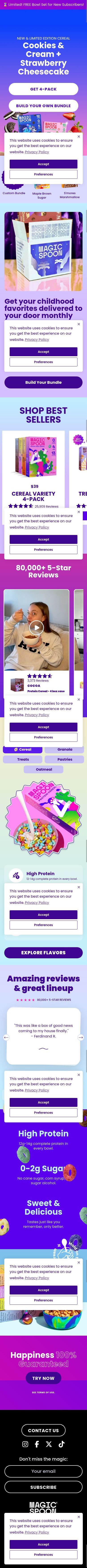 Magic Spoon homepage, mobile
