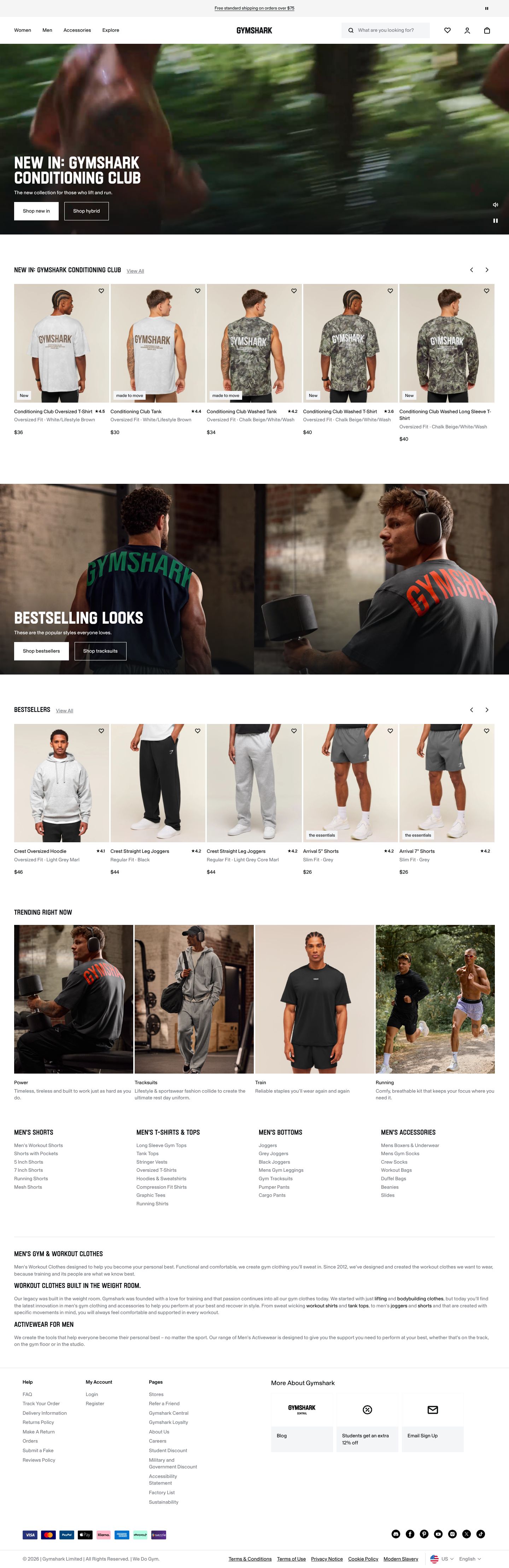 Gymshark homepage, desktop
