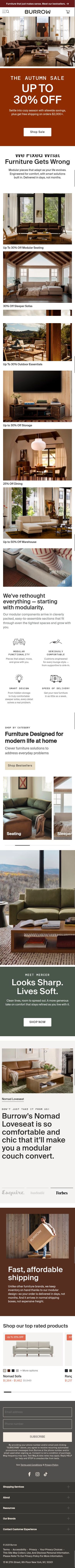 Burrow homepage, mobile
