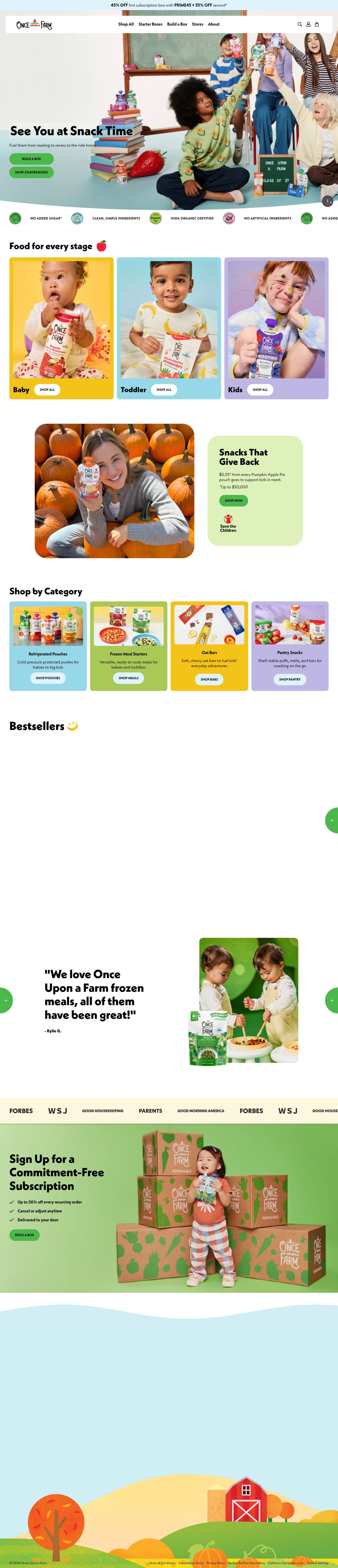Once Upon a Farm homepage, desktop