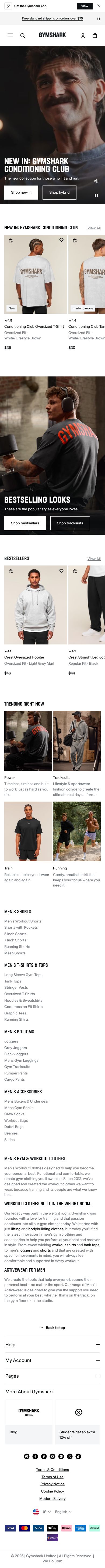 Gymshark homepage, mobile