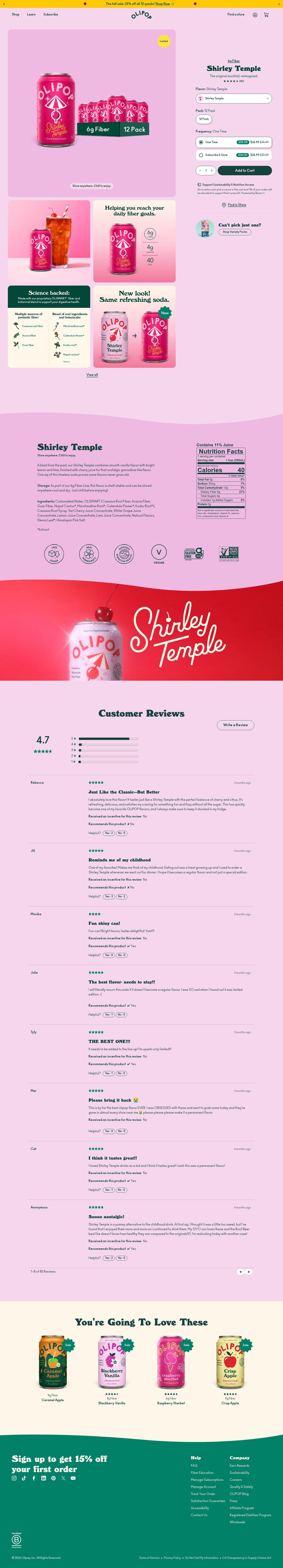 Olipop product page, desktop