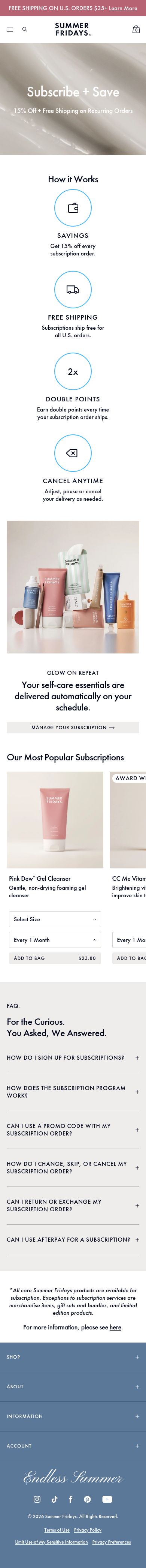 Summer Fridays landing page, mobile