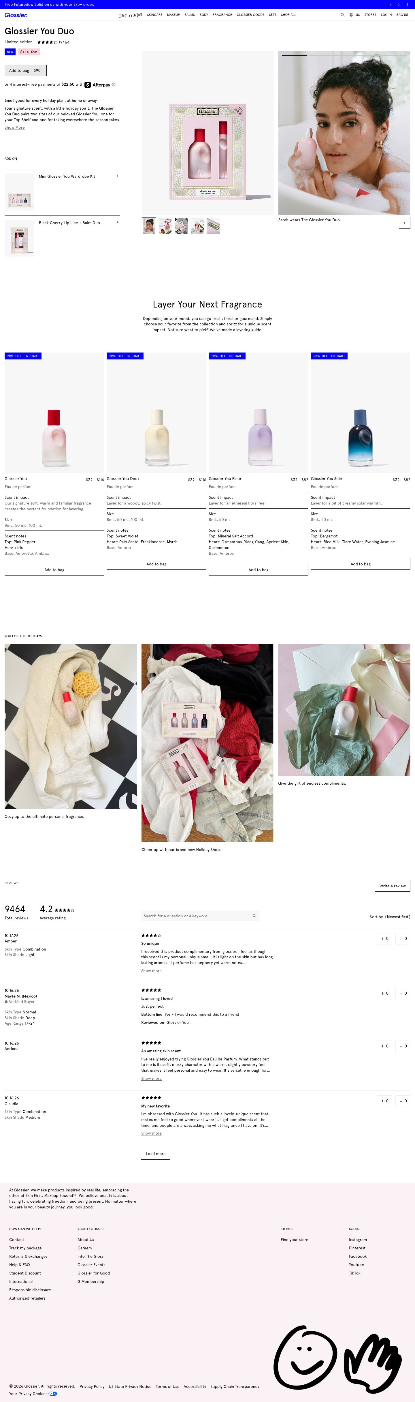 Glossier product page, desktop