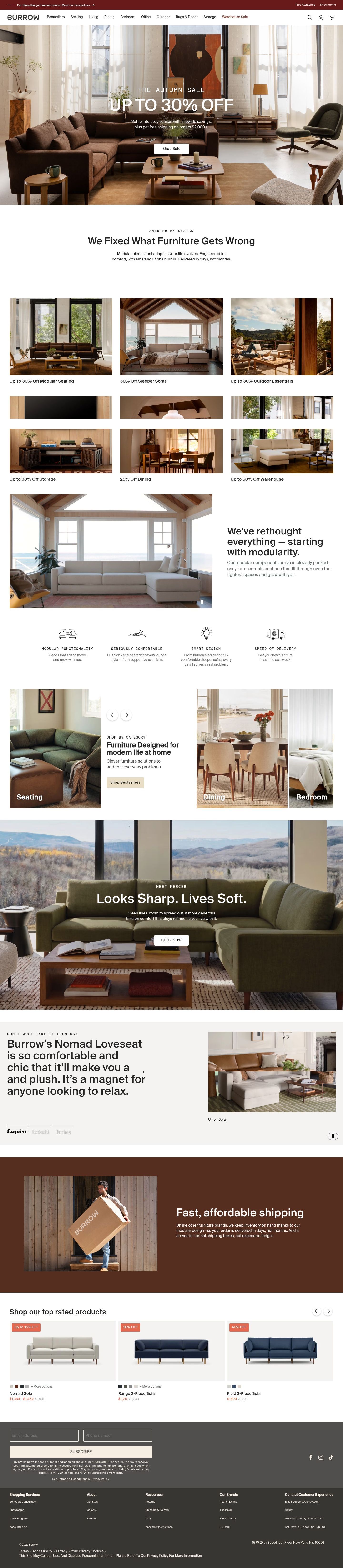 Burrow homepage, desktop