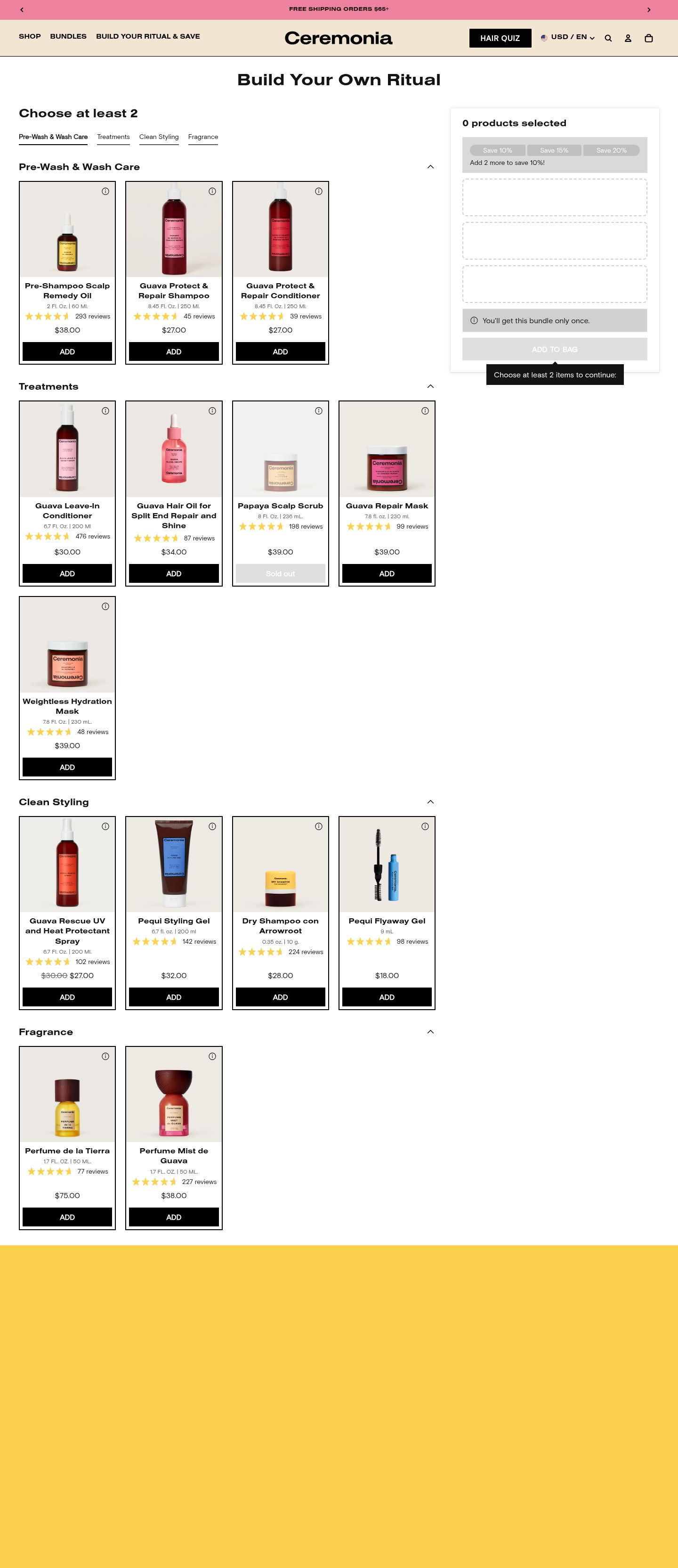 Ceremonia product page, desktop