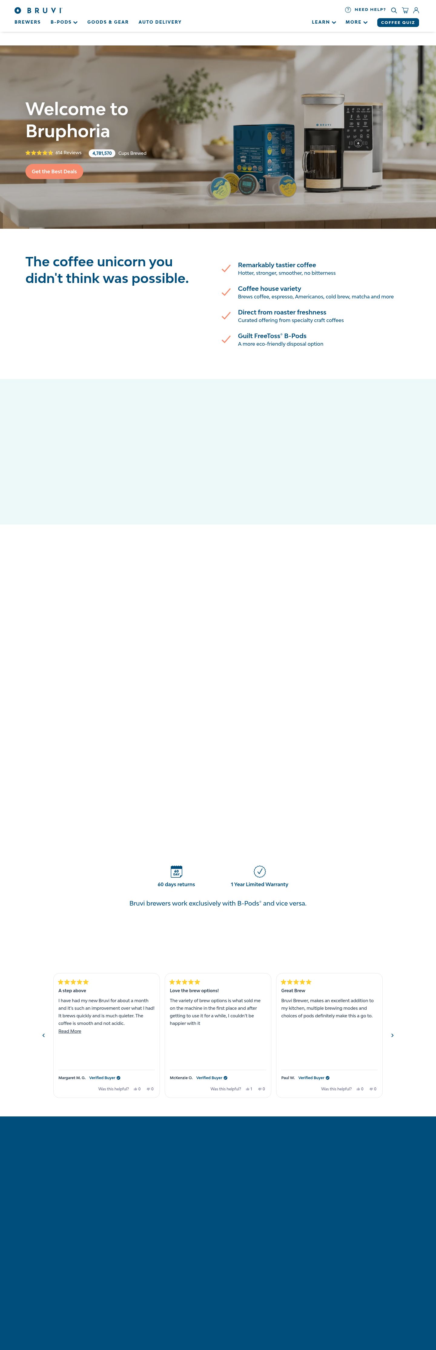 Bruvi homepage, desktop