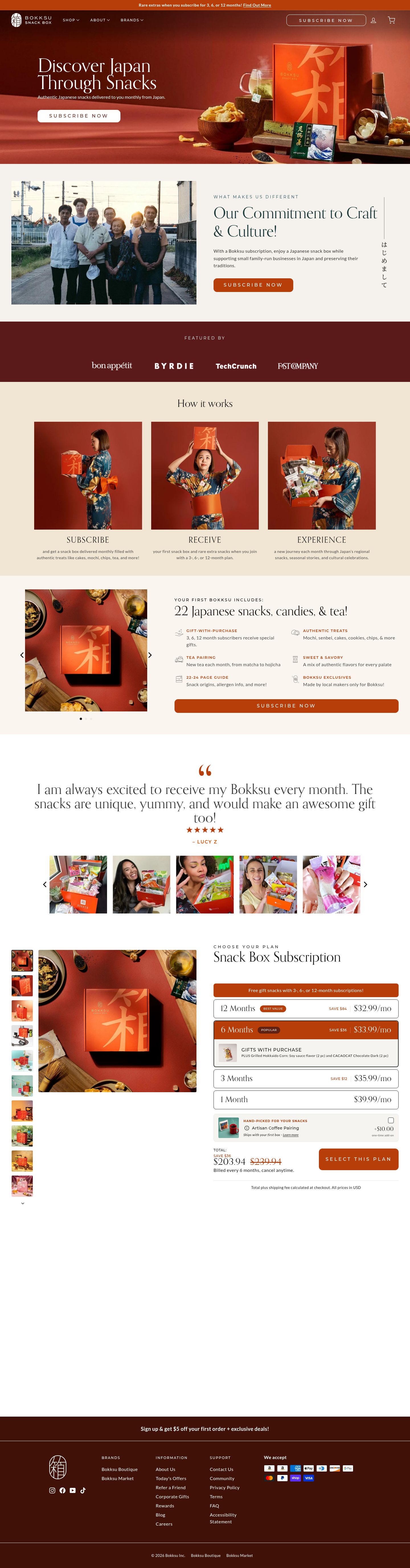 Bokksu homepage, desktop