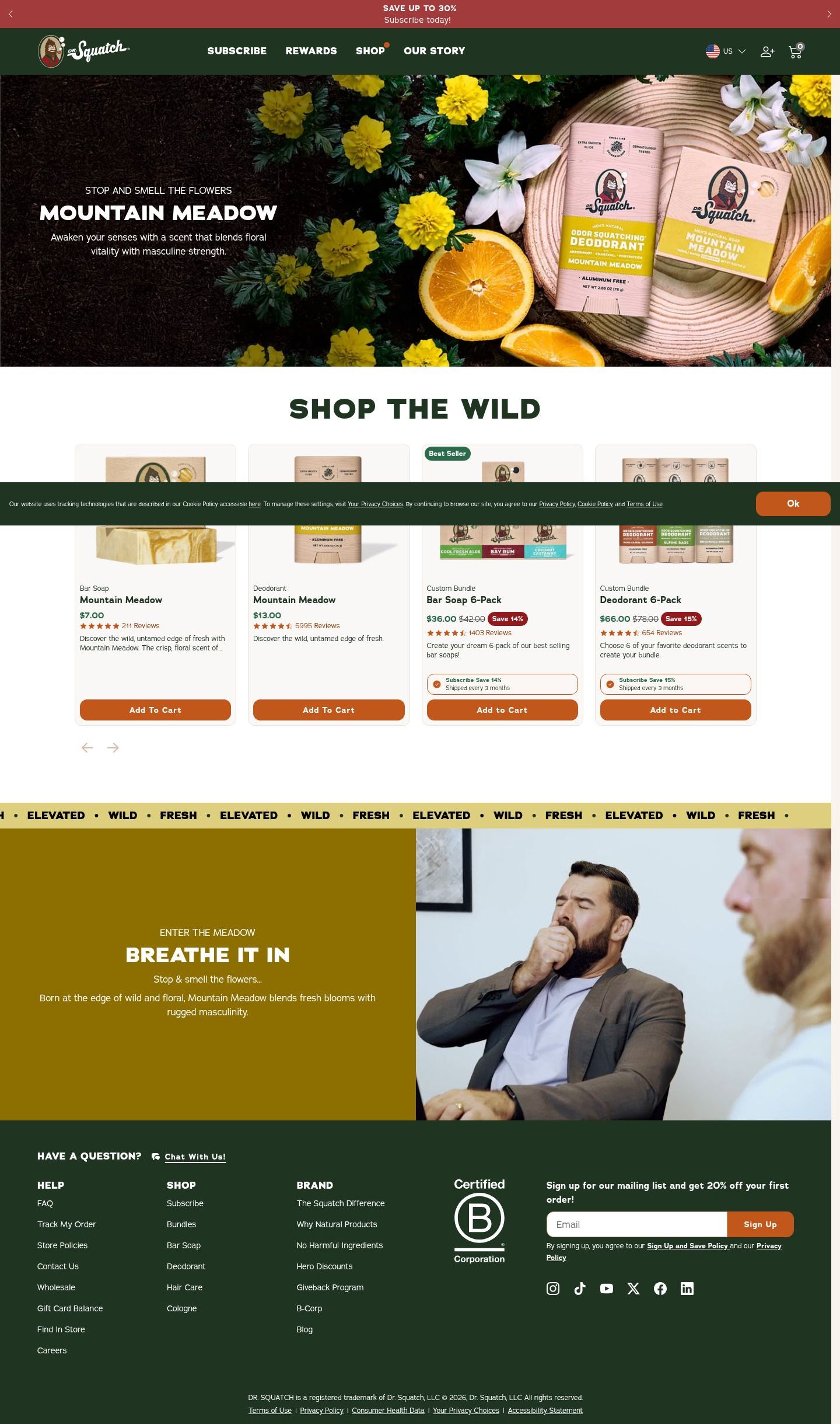Dr. Squatch landing page screenshot