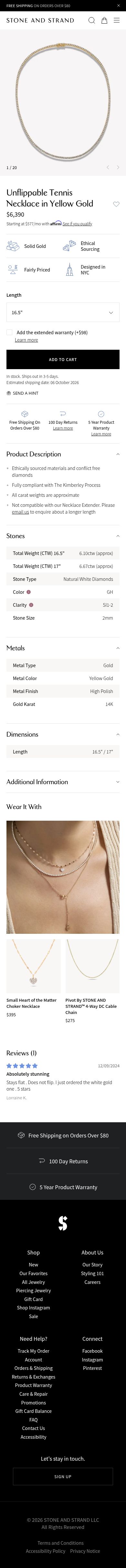 Stone and Strand product page, mobile