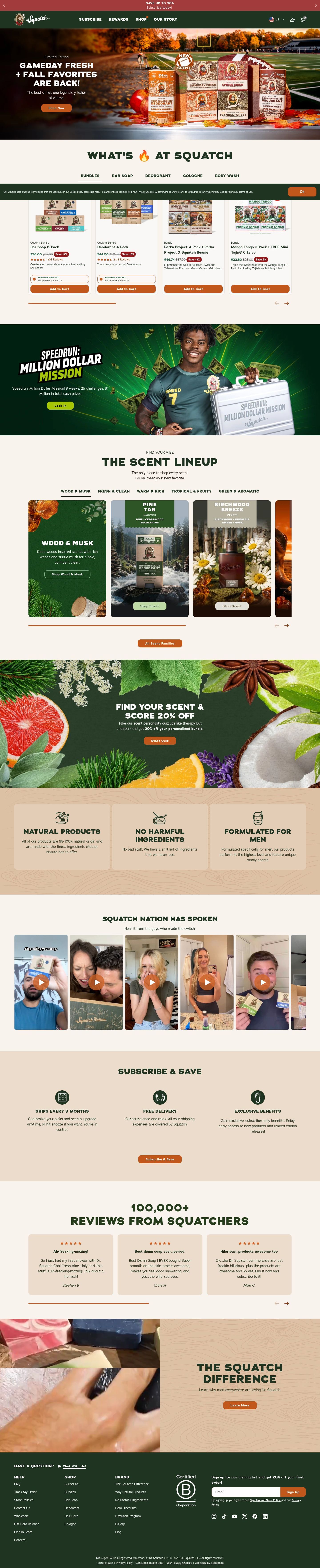 Dr. Squatch homepage, desktop