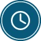 Blue circular icon with a white clock symbol inside.