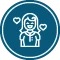 Icon of a smiling person with hearts, in a blue circle.