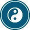 Yin-yang symbol in a blue circle.