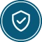 Blue circle with a white shield and checkmark icon inside.