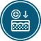 Icon of a circle with a cross and arrow above a textured surface.