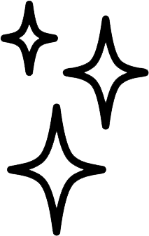 Three black sparkle icons on a light blue background.