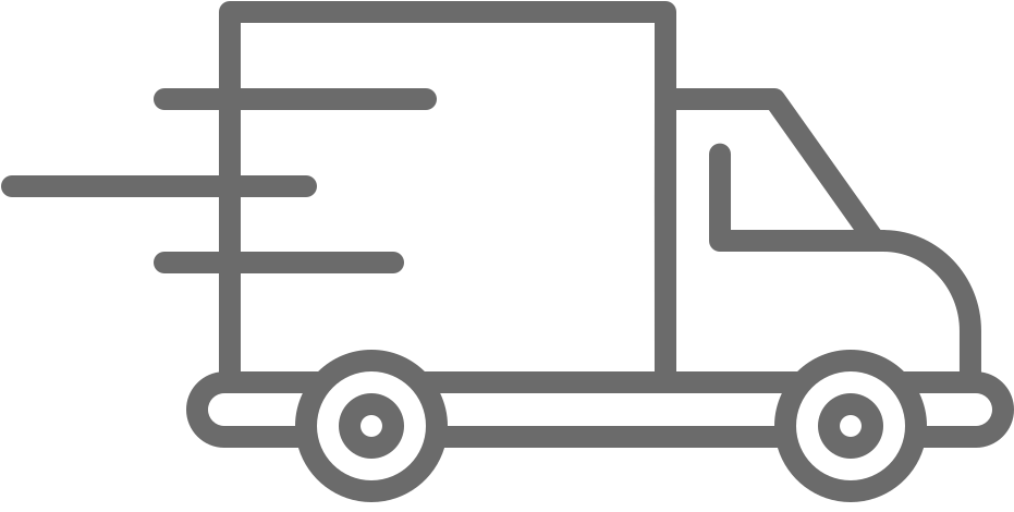 Simple line drawing of a delivery truck with motion lines.
