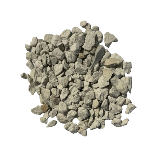 A pile of small, gray rocks on a white background.
