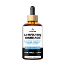 A brown glass bottle with a dropper lid, labeled 'Lymphatic Drainage'.