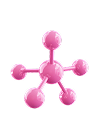 A 3D render of a glossy pink molecule with one central sphere connected to five others.
