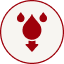 A circular icon with three green water droplets and a downward arrow.