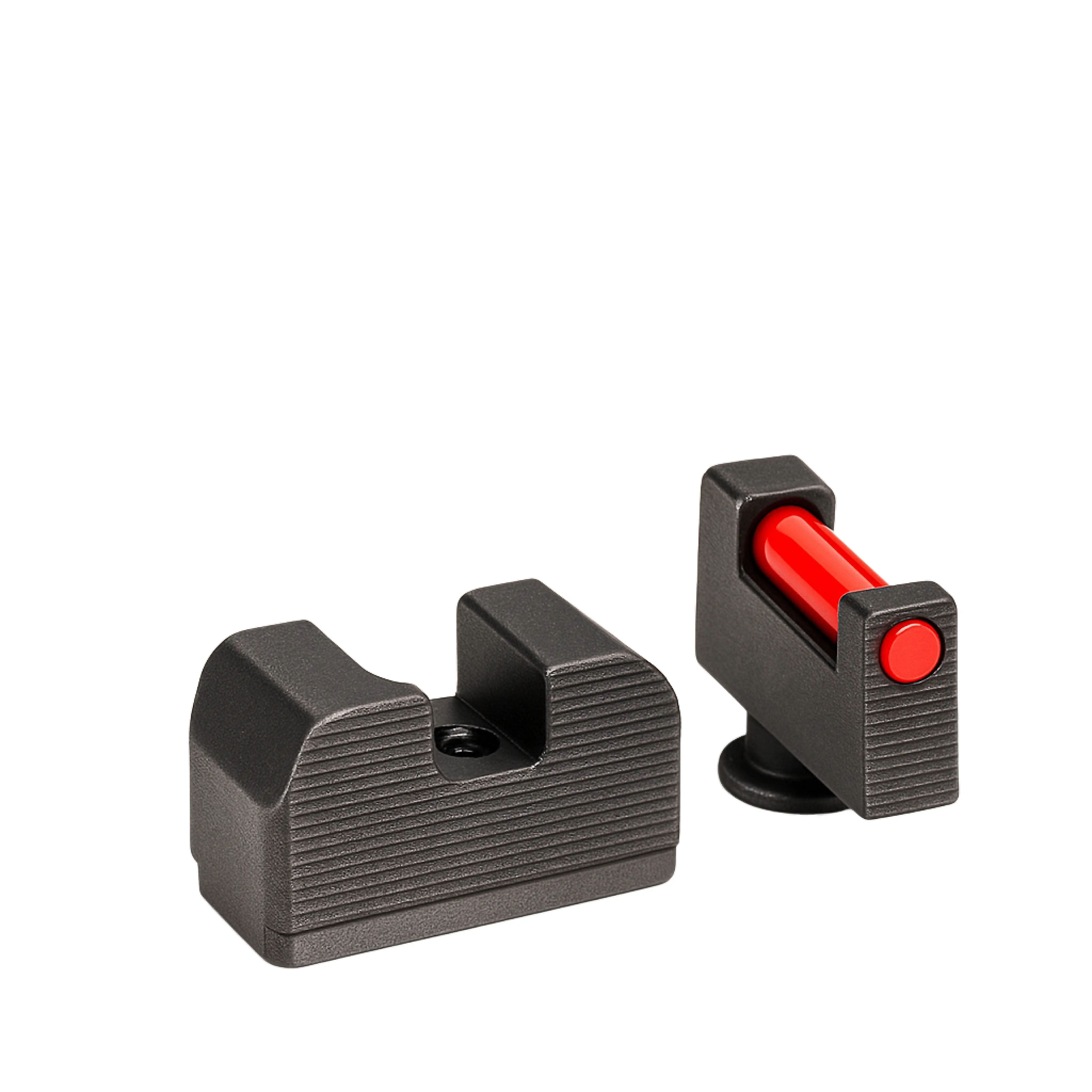 Two black and red plastic components on a white background.