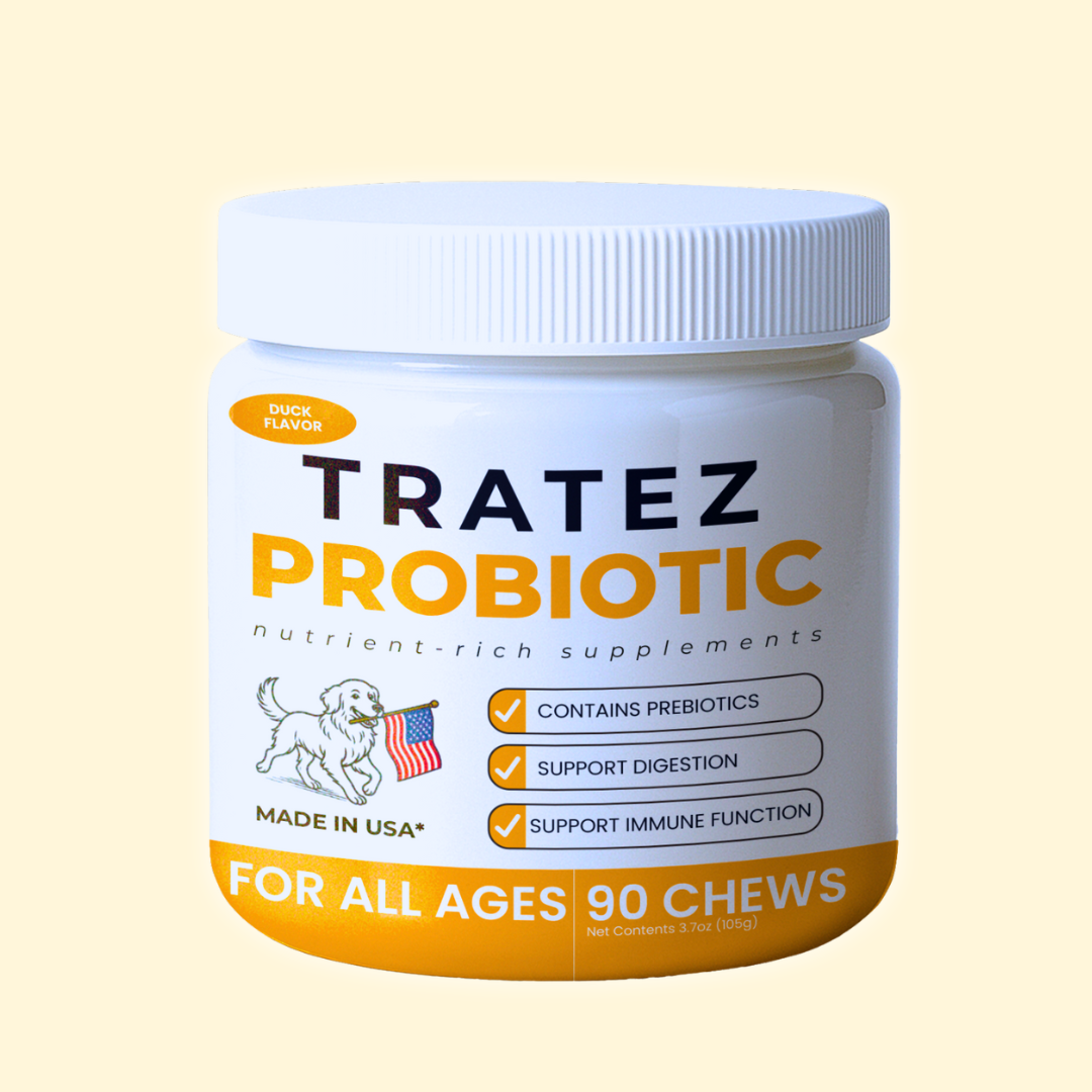Tratez Probiotic supplement jar for all ages with 90 chews.