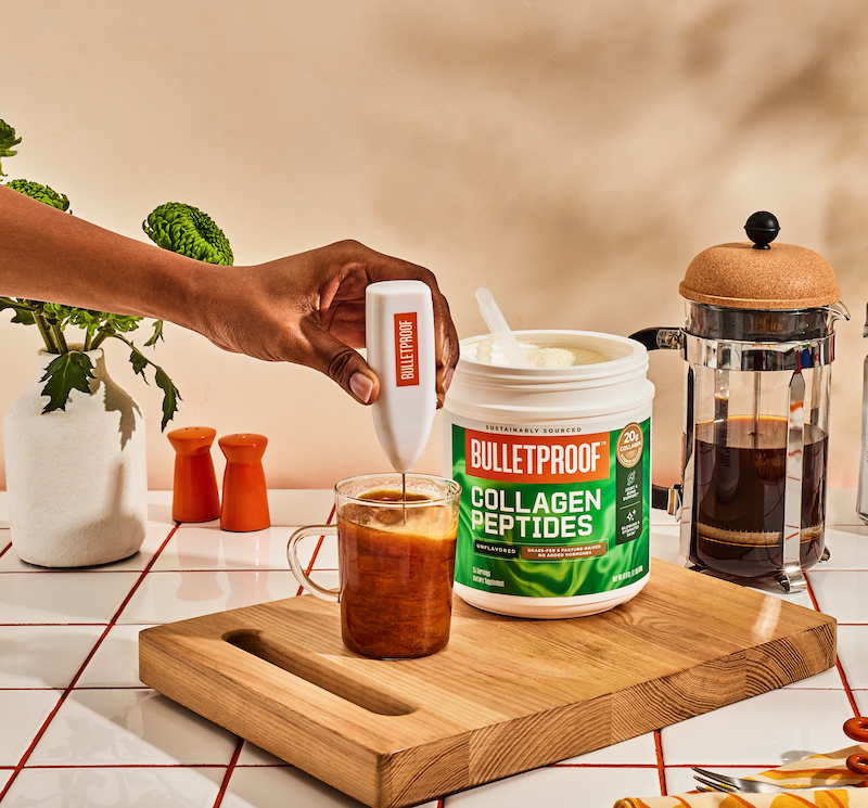 frothing collagen coffee
