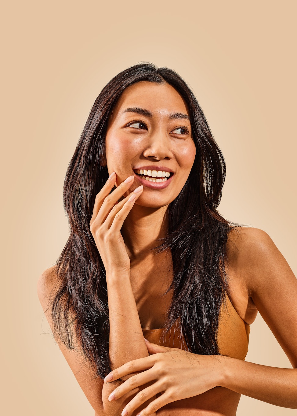 woman touching face