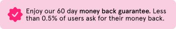 Pink banner with white text about a 60-day money-back guarantee.