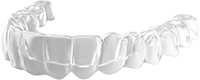 Clear dental aligner on a white background.