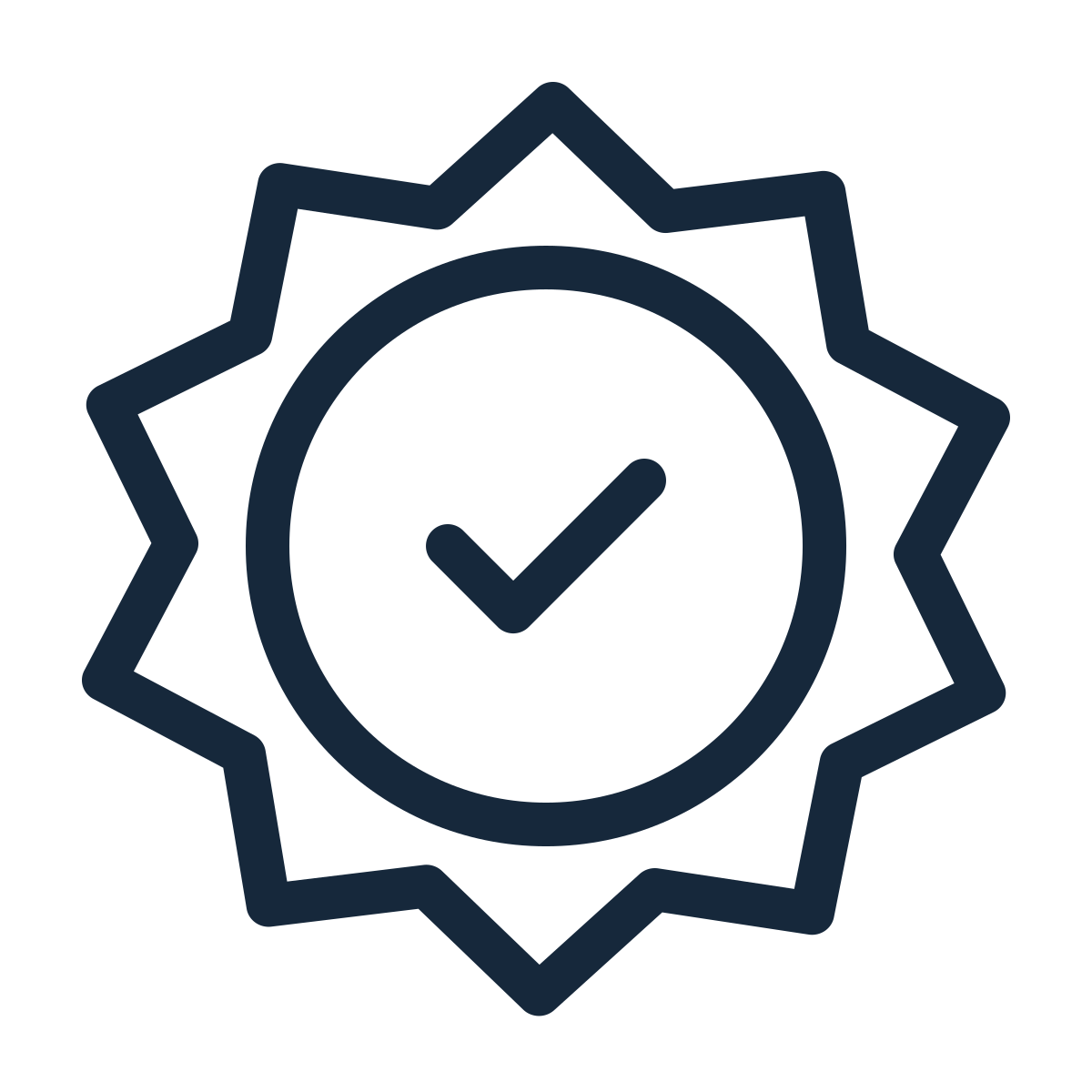 'Star-shaped badge with a check mark inside.'