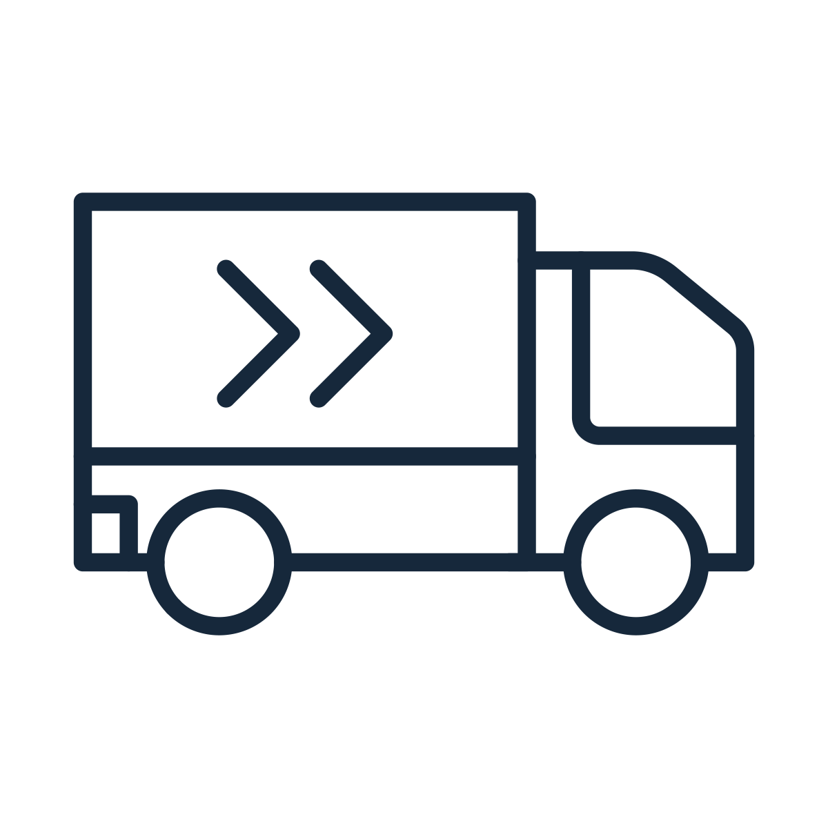Icon of a delivery truck with forward arrows.