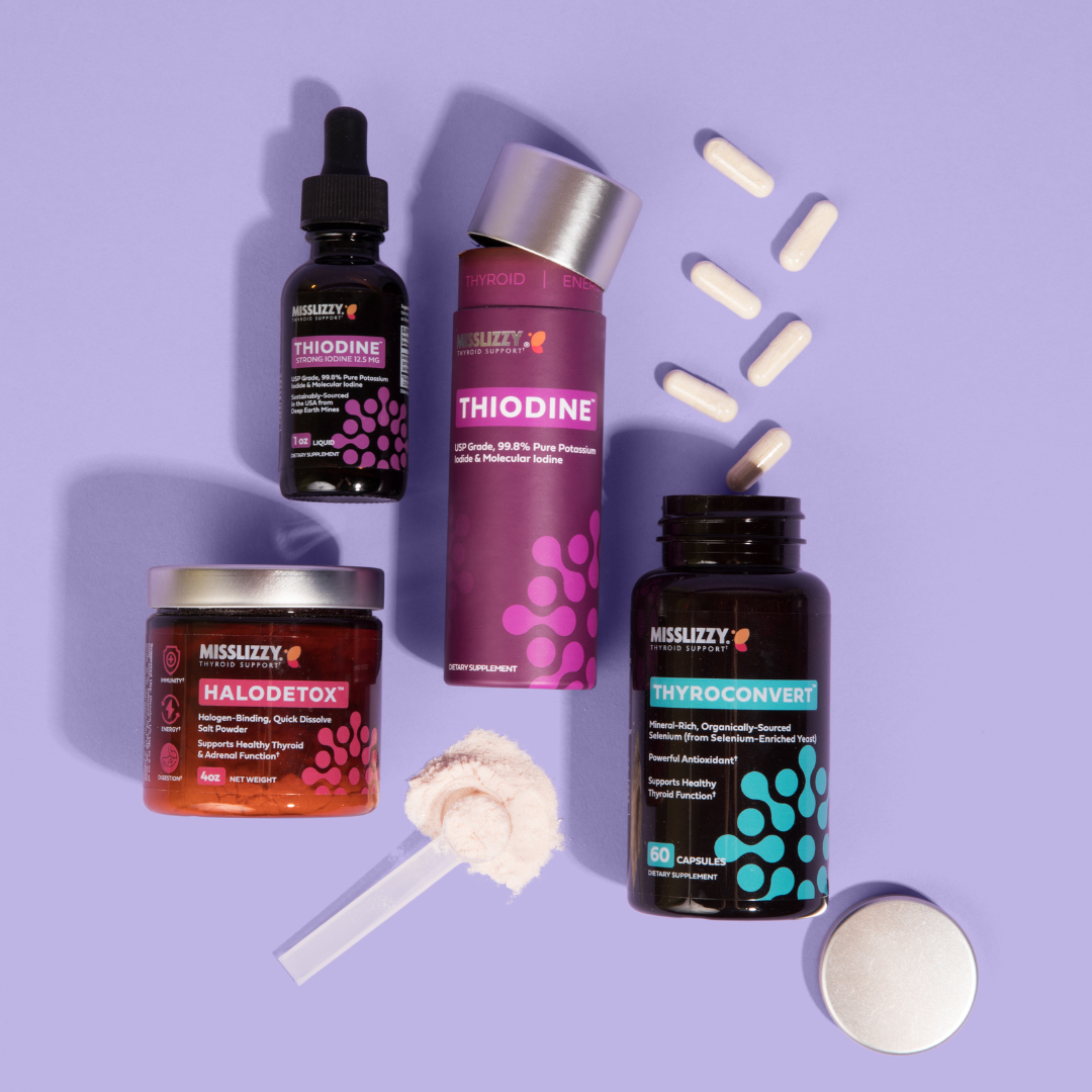 Assorted dietary supplements and capsules on a purple background.