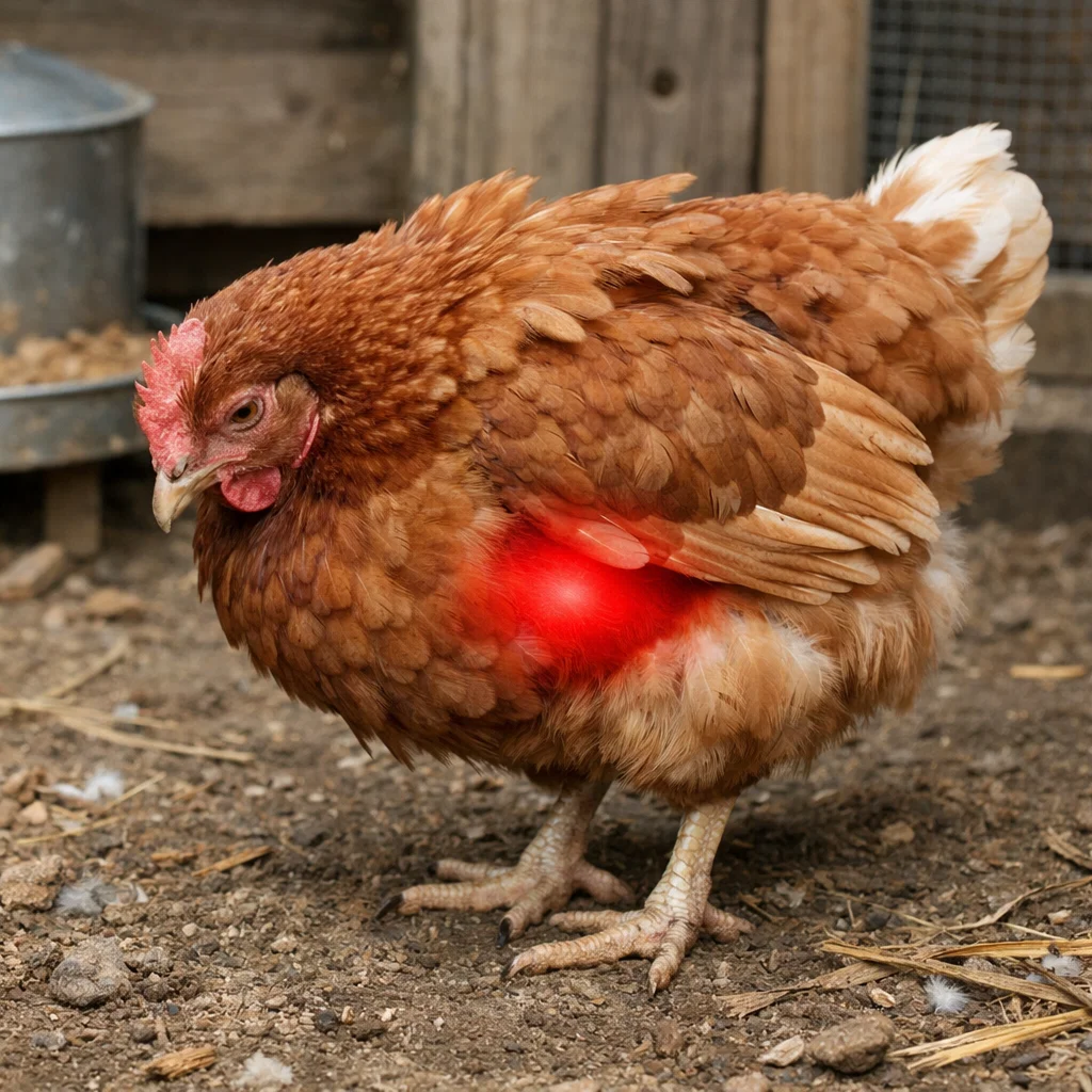 Several white and speckled chickens eating from a large bowl.
