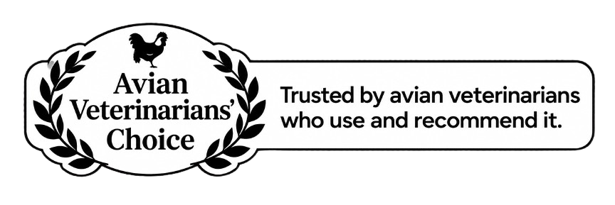 The 'Avian Veterinarians' Choice' logo, stating it is trusted by avian veterinarians who use and recommend it.