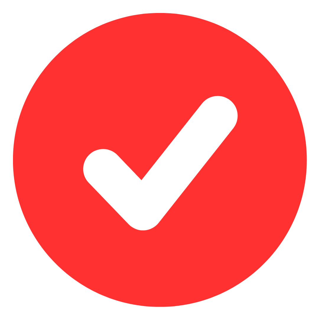 White checkmark inside a red circle.