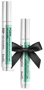 Two silver cosmetic tubes, one with a black ribbon bow.